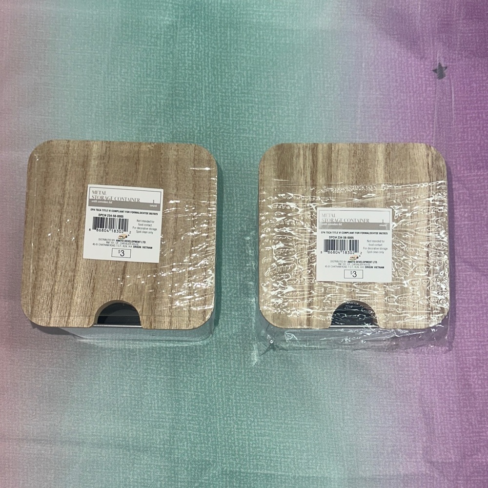 Wood Grain Square Storage Containers with Lids - Neutral Wood Finish